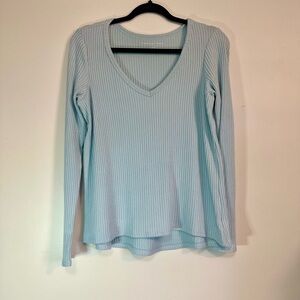 American Eagle Outfitters Light Blue Ribbed Long Sleeve Top